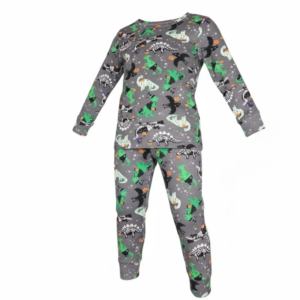 Tommy Bahama 2-Piece Gray and Green Halloween Pajamas with Dinosaurs‎ 12 Months